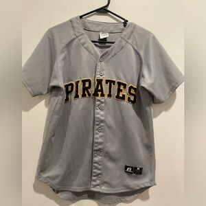 Youth xl Pirates button down jersey  in grey. Number 42 on back.